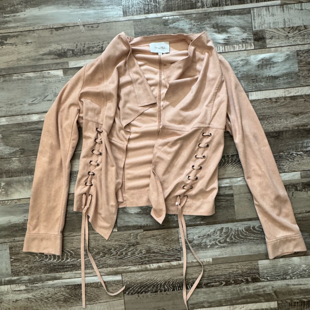 Pink/Beige Lace-Up Long Sleeve Top